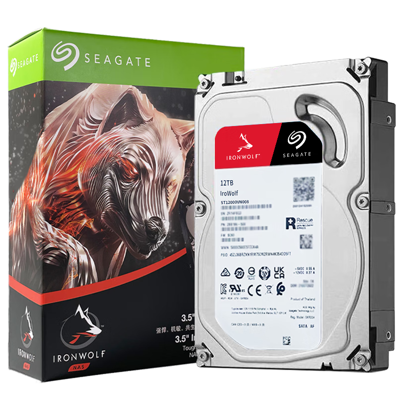 SEAGATE 希捷 酷狼IronWolf系列 3.5英寸NAS硬盘 12TB 256MB(7200rpm、PMR)ST12000VN0008