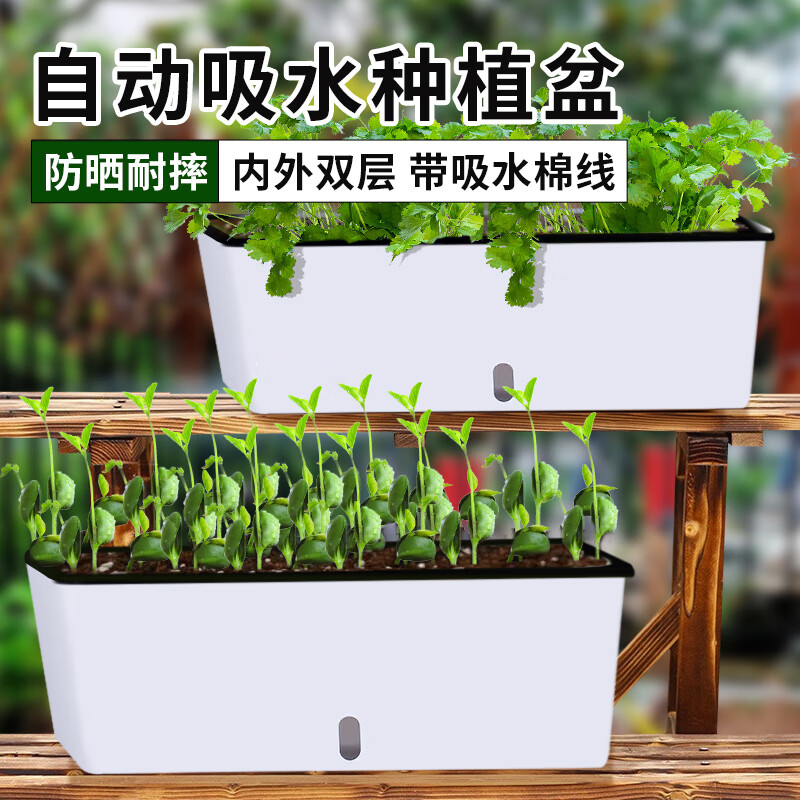 俱馨花盆种植箱长方形种菜盆塑料懒人吸水盆室内阳台蔬菜种植特大号