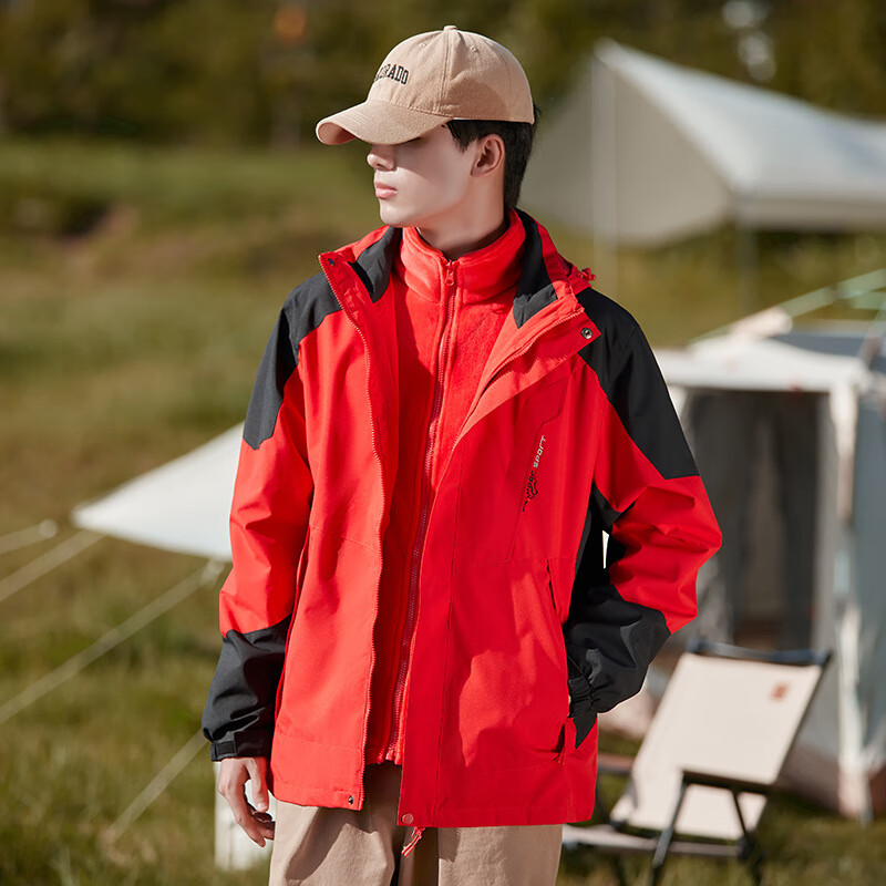 德尔.默克 冲锋服男女三合一可拆卸夹克上衣两件套情侣登山服男女滑雪服 深灰色男(抓绒内胆) 2XL