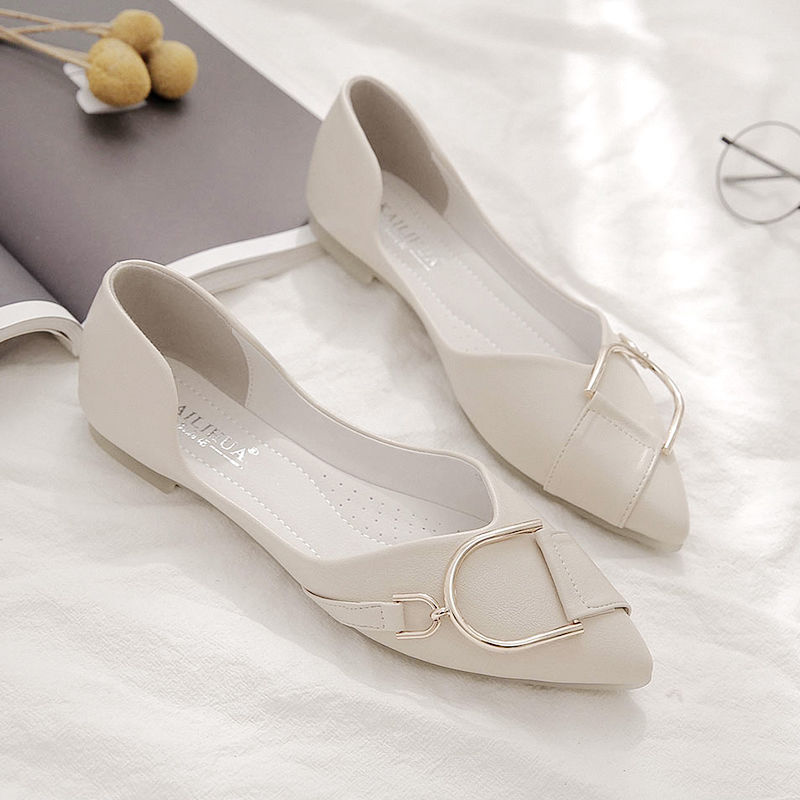 平底鞋女单鞋尖头2021新款春秋女鞋子百搭浅口软底网红仙女豆豆鞋