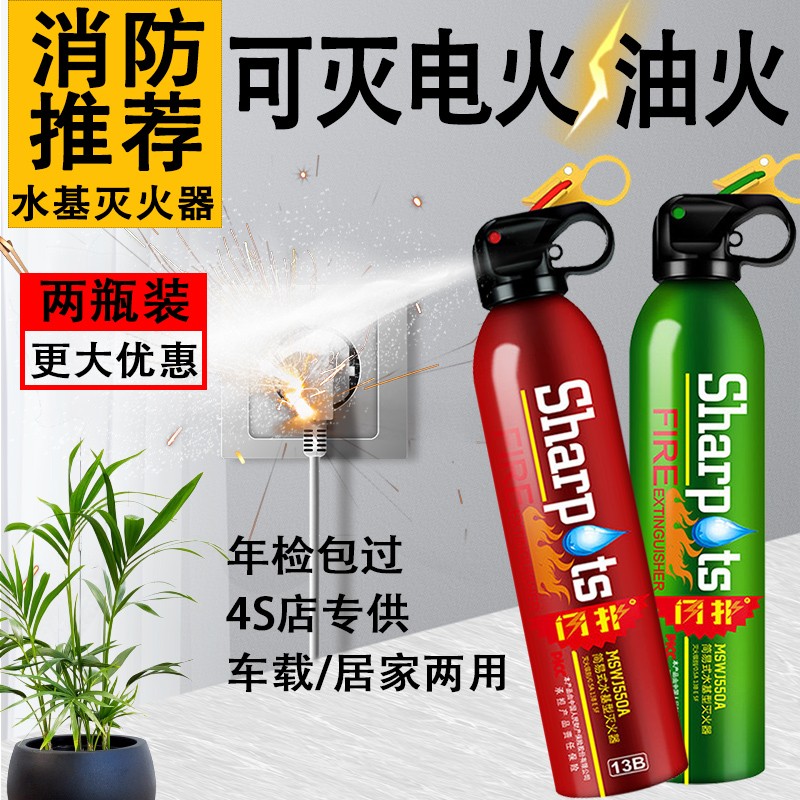 闪扑水基灭火器 车载车用家用商用汽车灭火器私家车消防器材灭水器瓶 600ml 水基 2瓶更优惠+固定带