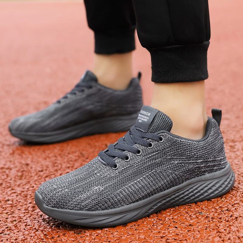 回力男鞋轻便软底飞织网布运动鞋休闲防臭百搭网面鞋跑步鞋子 黑色