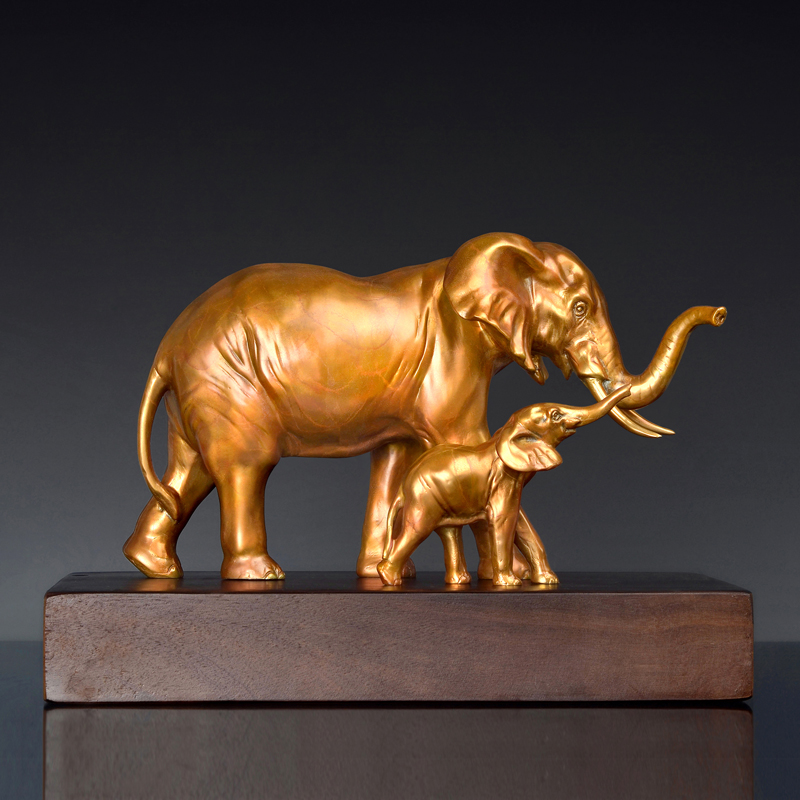品搬新家客厅摆件工艺品铜象姻缘小象宝宝大象摆件 子母象35*20*22cm