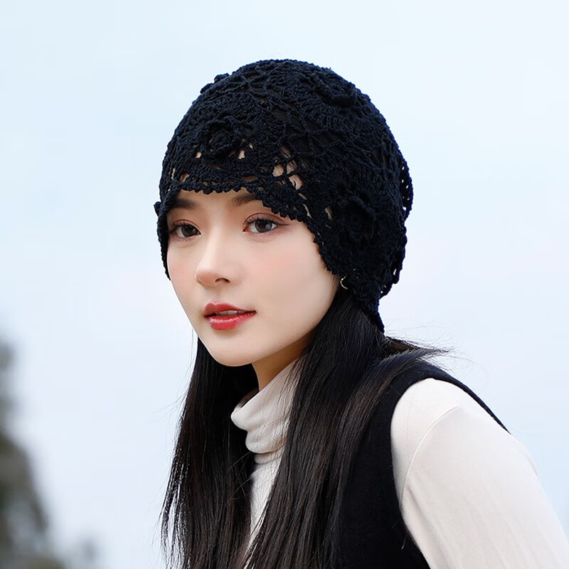 nztk帽子女手工编镂空包头帽钩花针织春秋棉时尚优雅女士帽子韩版百搭
