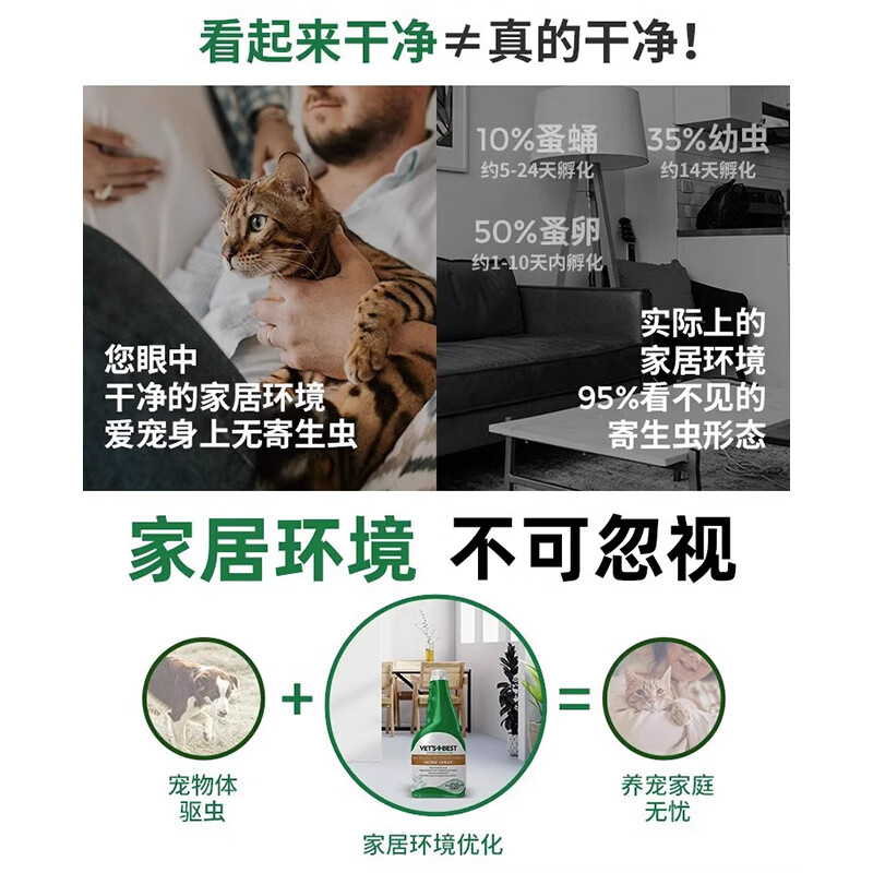 维倍思（VET'S BEST）绿十字驱虫喷雾猫咪狗狗宠物家居环境用天然驱跳蚤虱子蜱虫 绿十字喷雾500ml/瓶 当日发