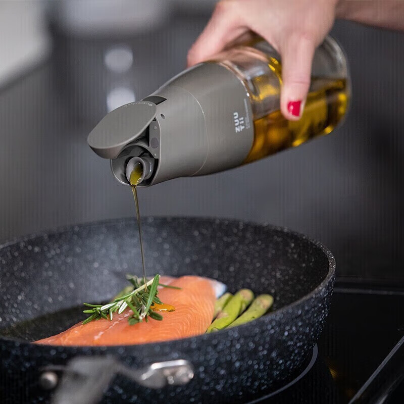 zuutii加拿大油瓶厨房家用自动开合玻璃罐调料防漏重力醋酱油壶 深石灰