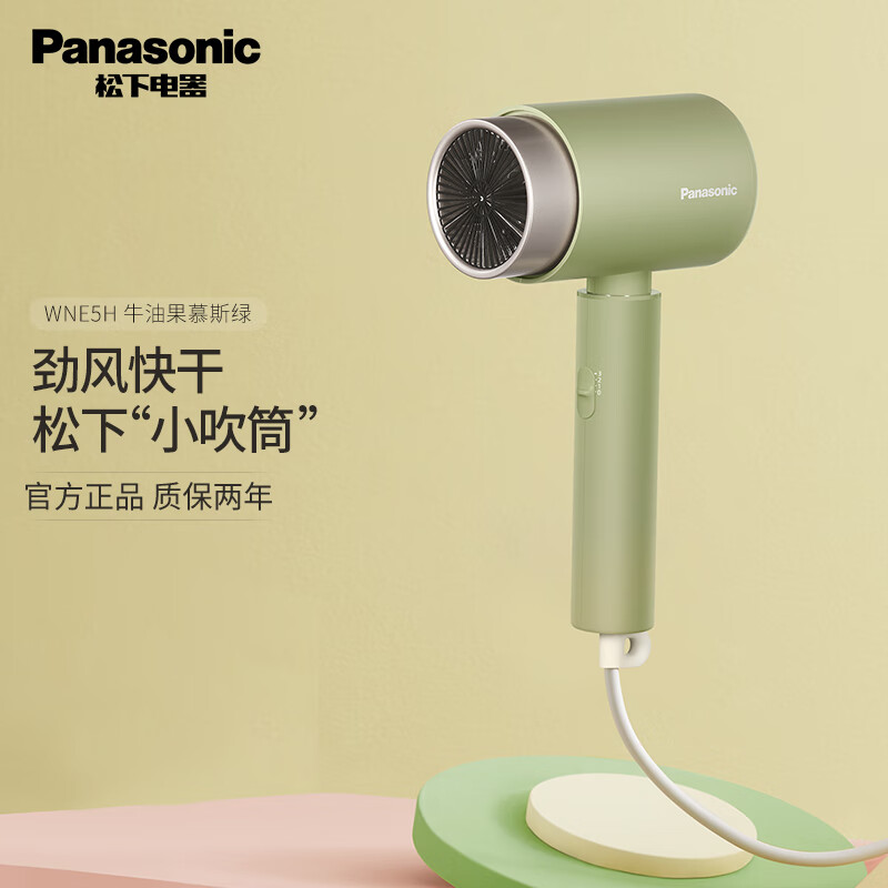 松下（Panasonic） 小吹筒电吹风机负离子护发家用恒温大功率宿舍学生快干吹风机WNE5H 牛油果慕斯绿