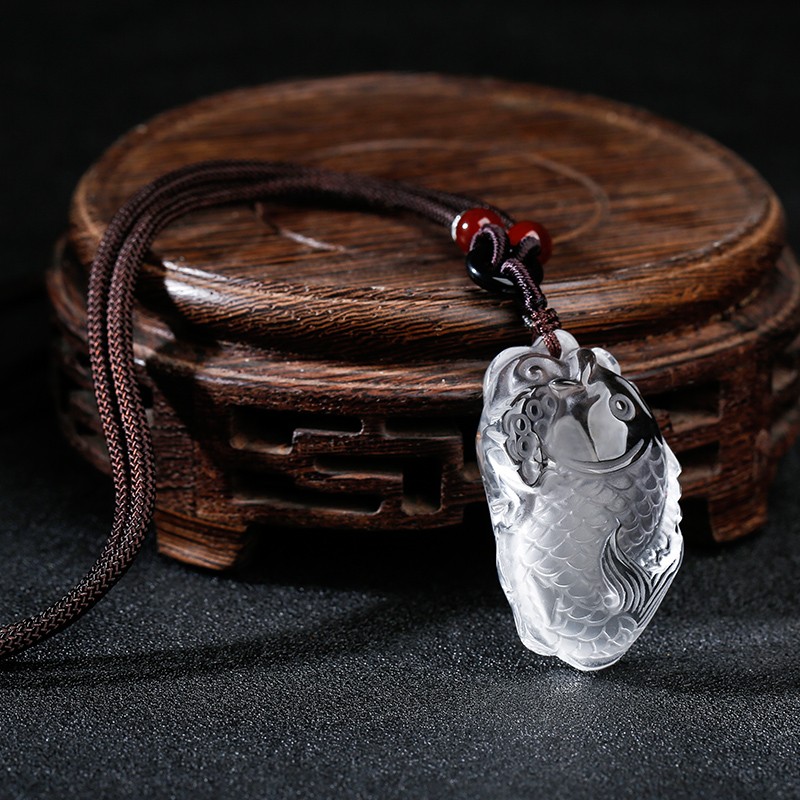 顶盈 白水晶文昌鱼吊坠 学生考状元笔项链 金榜题名挂件 白水晶文昌鱼