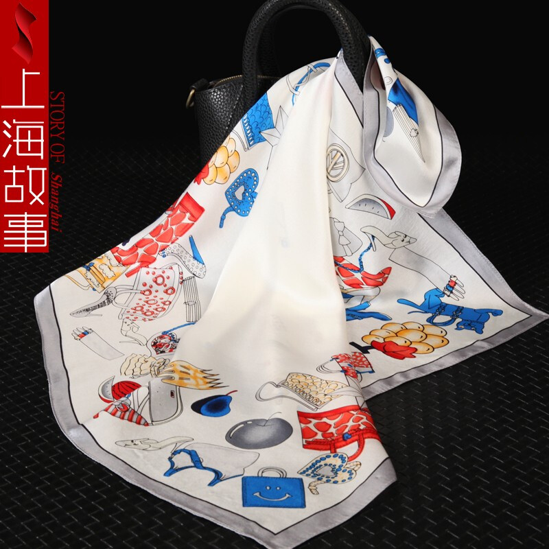 上海故事丝巾 真丝小方巾丝巾女四季搭配桑蚕丝围巾丝绸围脖 25