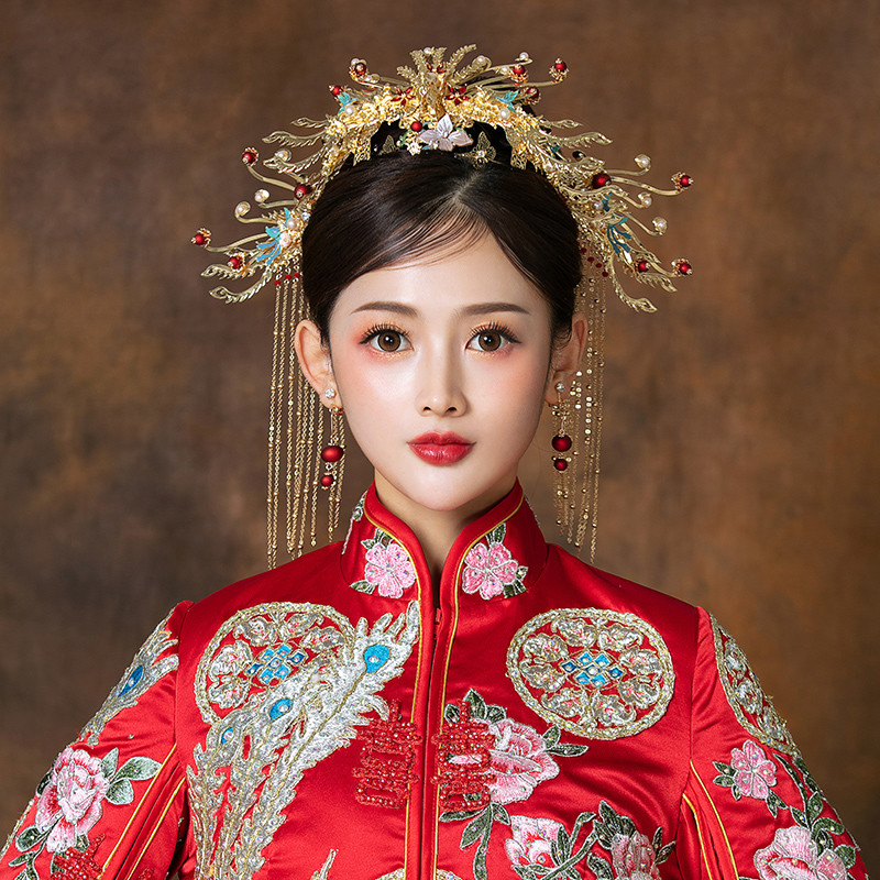 wishspace 秀禾头饰新娘中式大气凤冠霞帔古装结婚敬酒服配饰旗头造型