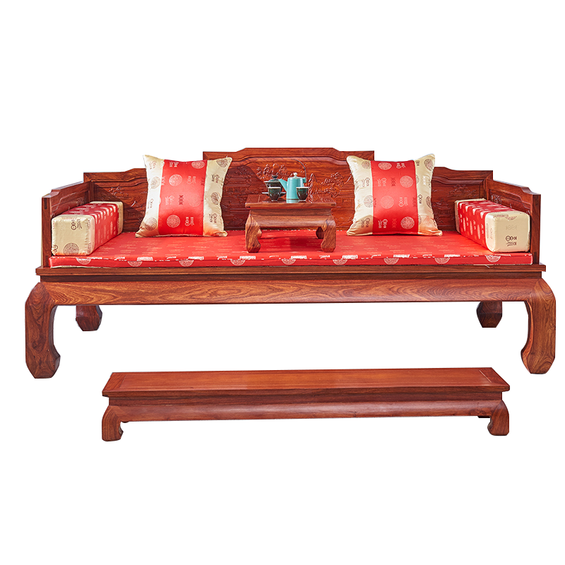 正荣府 红木家具 非洲花梨(学名:刺猬紫檀)实木山水罗汉床实木中式书房沙发客厅睡椅躺椅 98cm罗汉床三件套