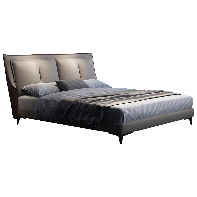 麦纪 床 意式轻奢真皮双人床现代简约软包大床1.8米北欧极简主卧网红床1.5米 单床+7星级睡感乳胶床垫+1个床头柜 1500mm*2000mm  框架结构