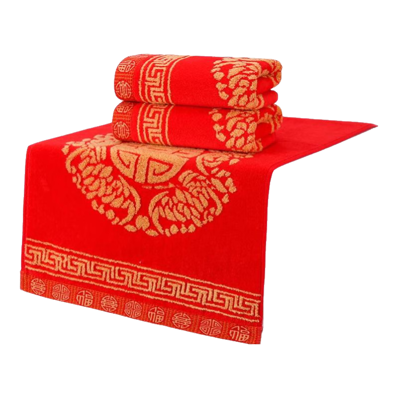 金號(hào)毛巾結(jié)婚枕巾純棉純棉一對(duì)婚慶大紅色毛巾枕巾組合囍字吉祥如意 經(jīng)典喜事毛巾2條【密封包裝】