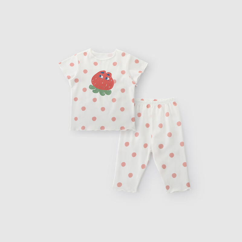 巴厘小猪（BALIPIG）女童短袖家居服夏季薄款两件套透气宝宝套装 米白 120 cm