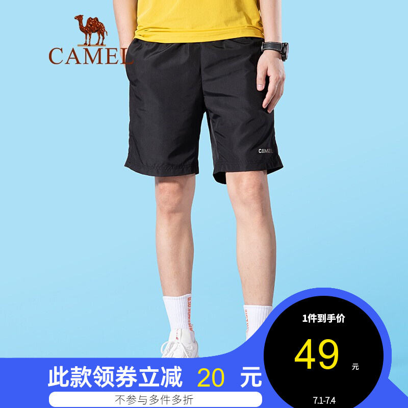 骆驼（CAMEL）男装 男士新款速干透气短裤男休闲夏季薄款运动短裤潮流直筒五分裤 黑色 XXL