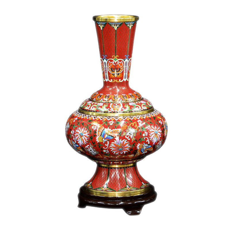 北京景泰蓝特色手工蝶花瓶铜胎珐琅家居开业商务工艺品礼品摆件礼盒装