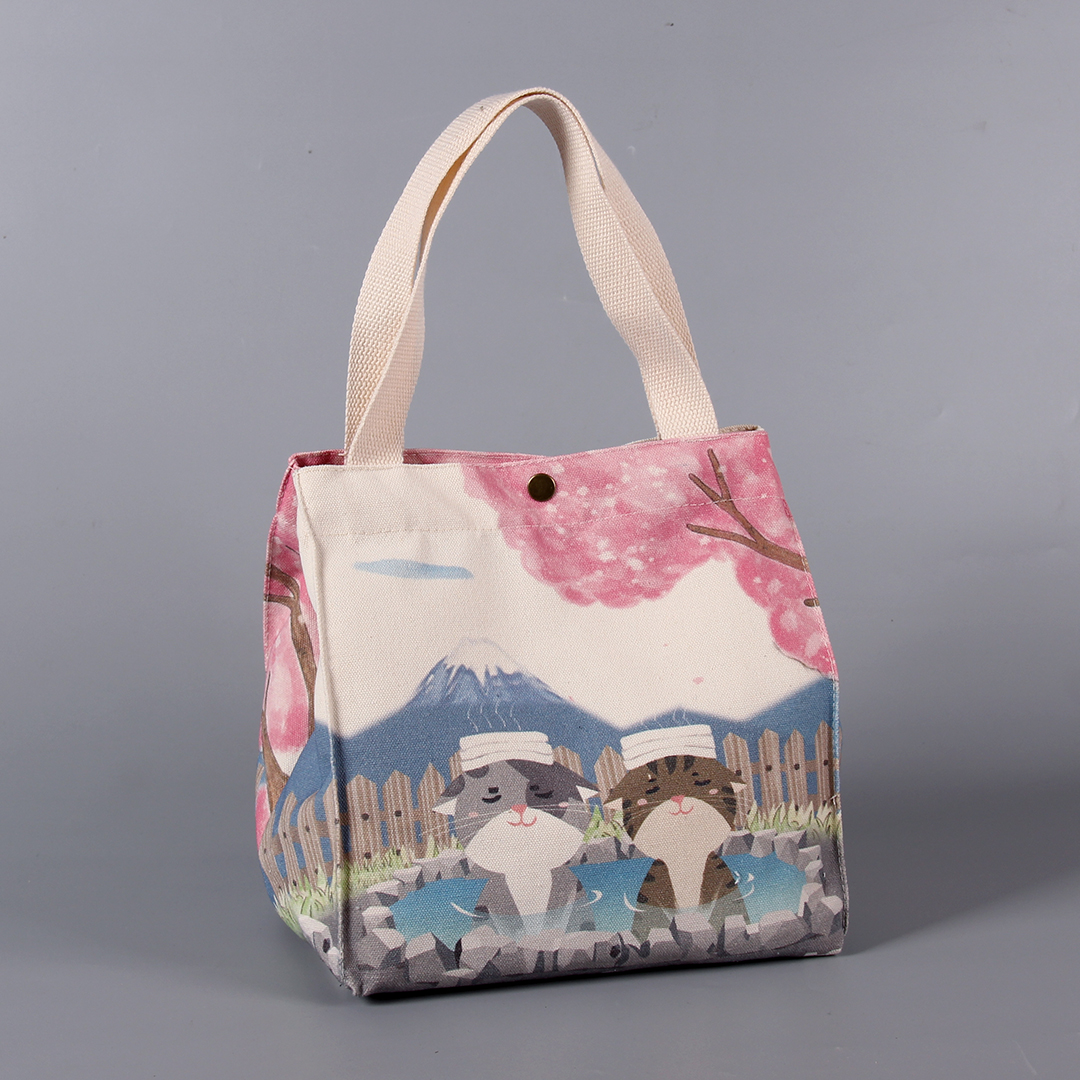 日式和风可爱帆布饭盒袋子学生抽绳束口手提便当袋保温袋便当包 日式