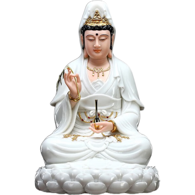 圓通觀音菩薩佛像家用漢白玉觀世音菩薩佛像供奉 30CM觀音(白玉有金線)