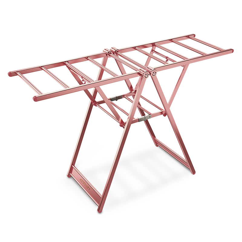 好太太晾衣架落地阳台折叠室内晒被子架衣服架不锈钢挂衣架子简易衣架晒被子衣服架室外晾衣架晾衣折叠晾衣杆 玫瑰砂金+铝合金落地衣架D-2053