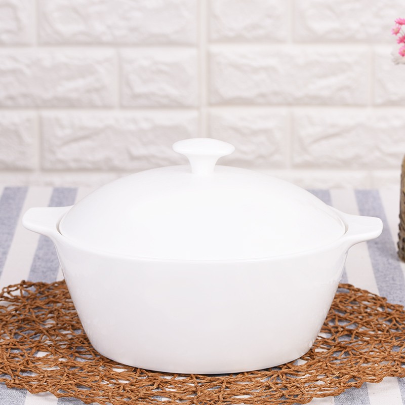红牡丹 陶瓷带盖大汤碗骨瓷餐具纯白碗具白色汤盆家用釉下彩汤锅 元宝锅