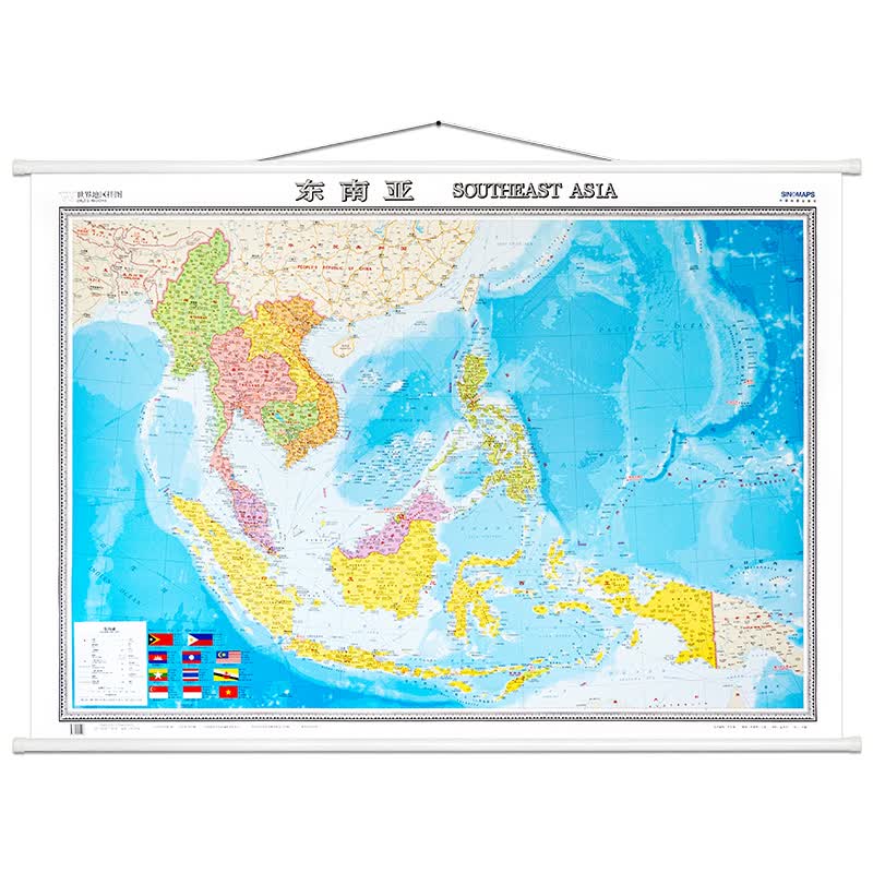 2020新版 东南亚地图挂图 泰国缅甸印度尼西亚马来西亚 高清哑光覆膜 约1.5米*1.1米 办公家