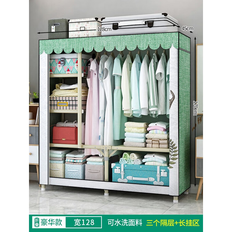 挂衣柜布艺简易全挂一体白色推拉门折叠挂衣柜简易布衣柜家用卧室收纳