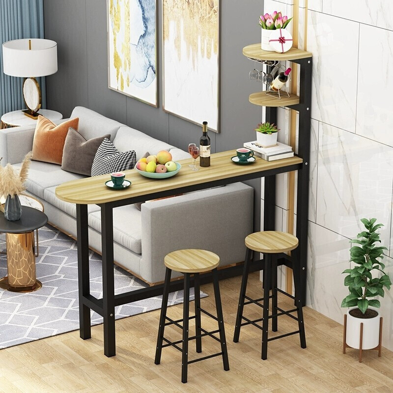 叙林  简约现代家用吧台桌小户型铁艺高脚桌子靠墙家庭吧台沙发隔断柜