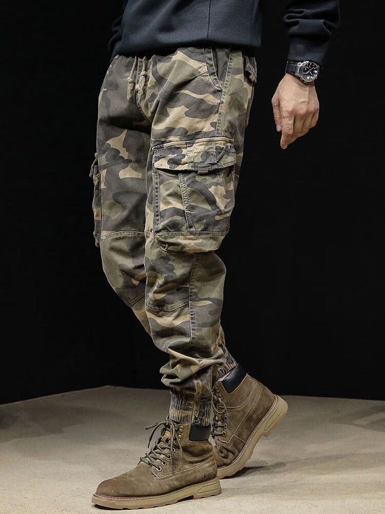 lee nelly迷彩工装裤男宽松春夏季束脚休闲裤男士大码拉链裤脚美式