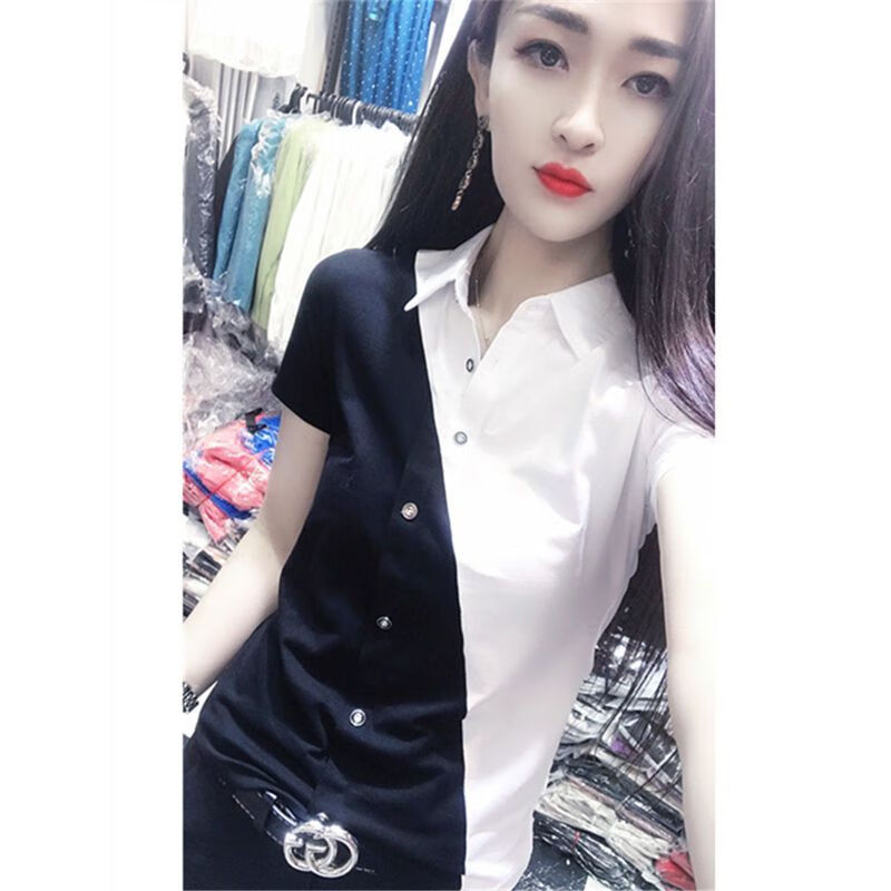 丰课(fengke)热天穿遮肚子衣服胖少妇女人2023夏新款百搭白衬衫女短袖