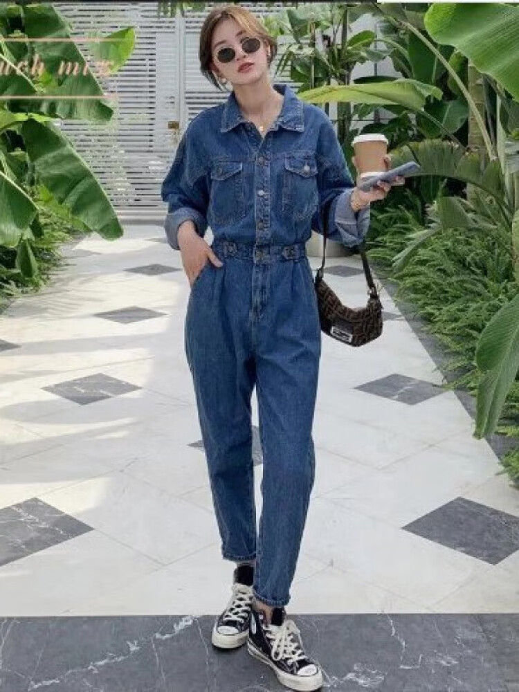 三刀流牛仔连体裤女秋长裤新款式长款连衣裤秋装工装连身衣 连体长裤