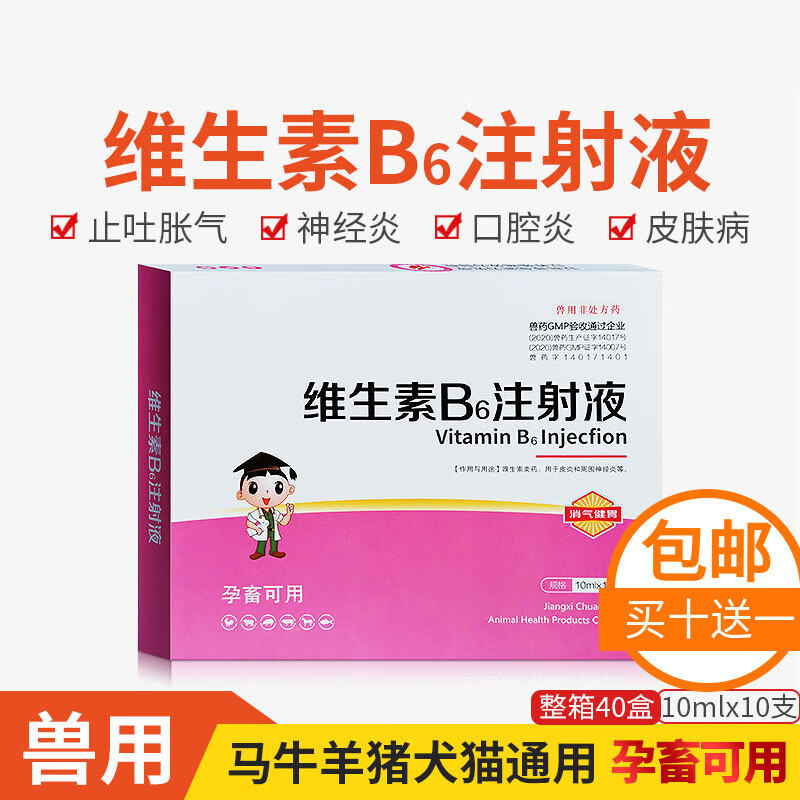 兽用维生素b6注射液猪牛羊犬猫狗狗宠物皮炎神经炎皮炎复平兽药