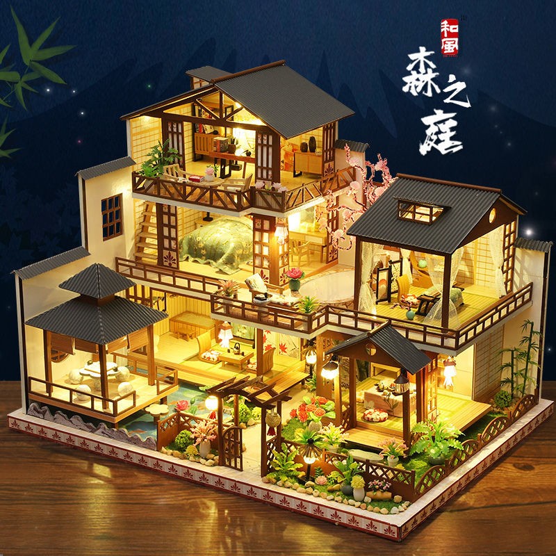 笨笨贝贝（BE BE BE BE）中国风小屋模型diy小屋手工制作大型阁楼别墅古风拼装情人节礼物 森之庭【含工具+音乐+防尘罩】