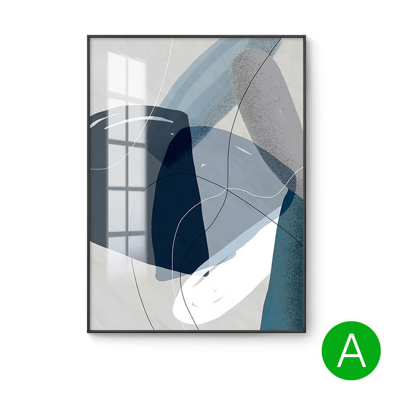 吉悠贝北欧简约装饰画客厅挂画几何抽象蓝色线条小众拼接画卧室走廊