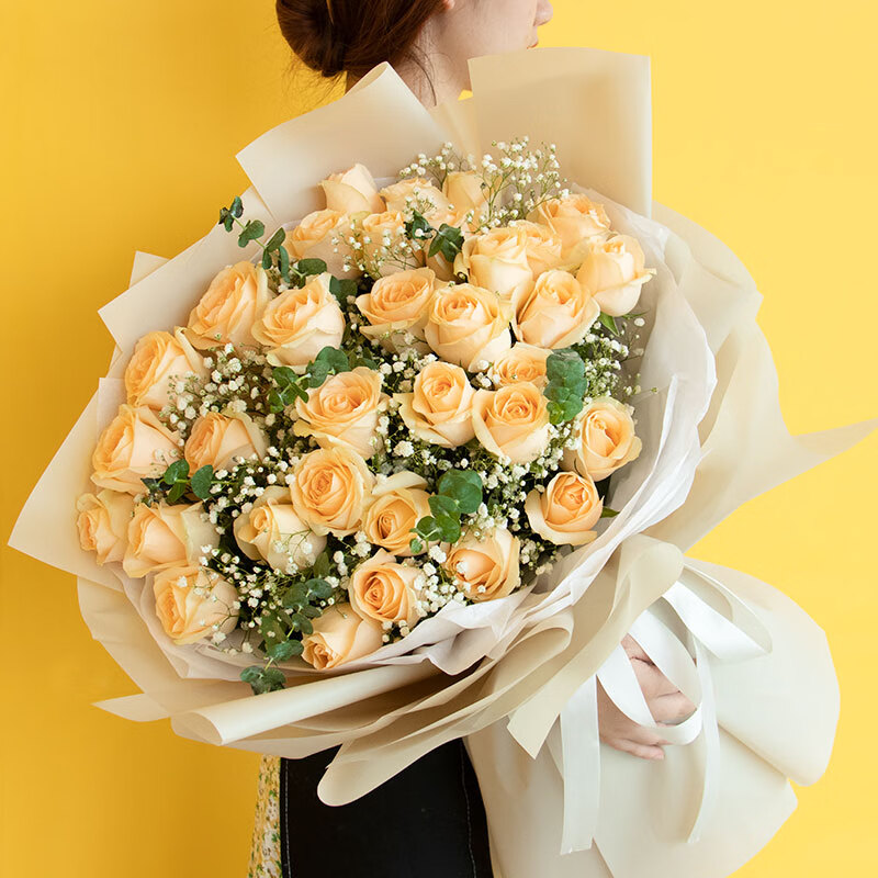 拾爱西安香槟玫瑰花束配送女友生日鲜花速递同城成都重庆武汉咸阳花店