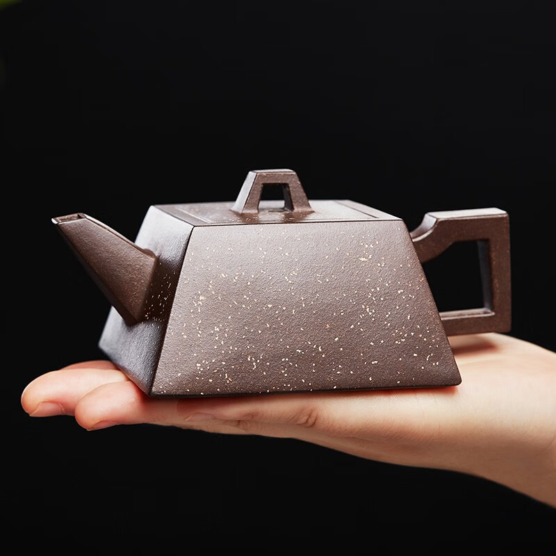 尊壶 宜兴紫砂壶手工茶具国工李静作品斗方壶老紫泥铺砂紫砂茶器 李静