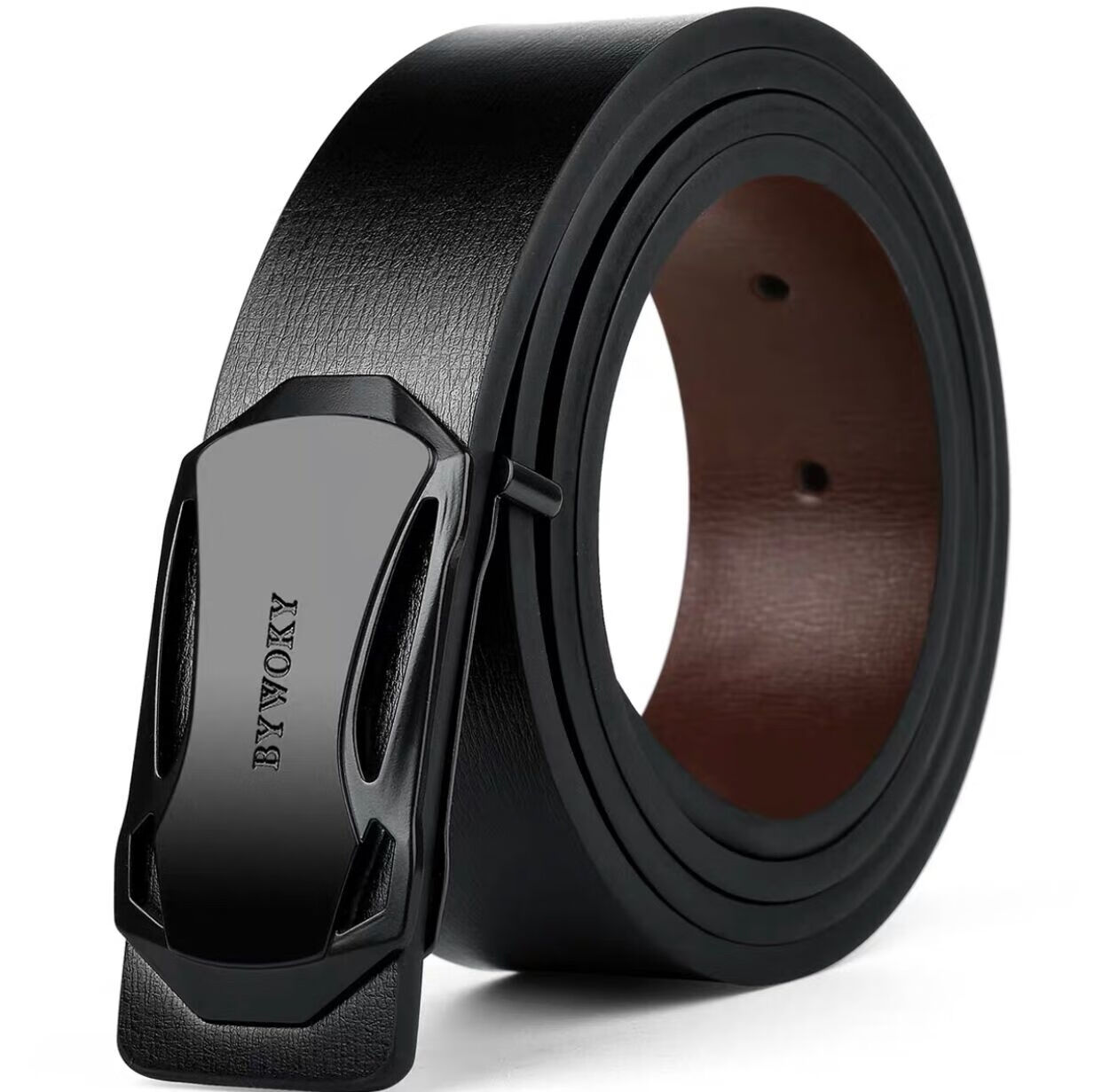 韩紫沫内扣皮带男扣洞扣式平滑扣有眼潮真皮有孔腰带内穿牛皮裤带 枪