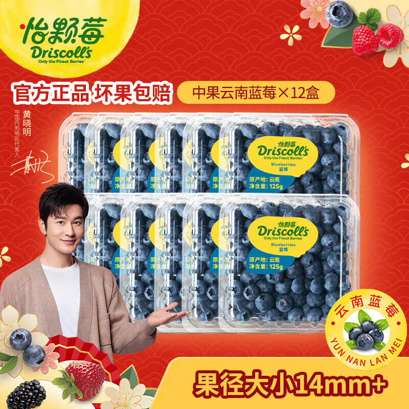 怡颗莓【颗颗饱满】当季云南蓝莓 国产蓝莓 新鲜水果 云南当季125g*12盒