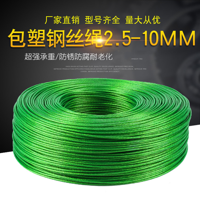 纳仕达 绿塑胶钢丝绳透明软细大棚水果架包胶遮阳网包塑晾衣绳拉紧器卡头夹头 6毫米100米(卡头8个)