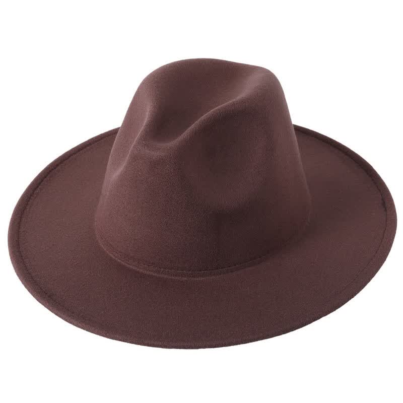 60CM大头围礼帽秋冬季欧美复古爵士帽男女潮毛呢帽子 Fedora Hat 咖啡色 M（56-58cm）
