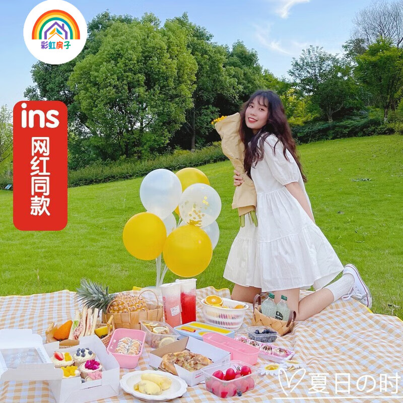 彩虹房子春秋游必备可折叠野餐垫户外加厚防潮垫户外便携春秋游防潮垫吊床 野餐垫 一叶知秋【100cm*150cm】