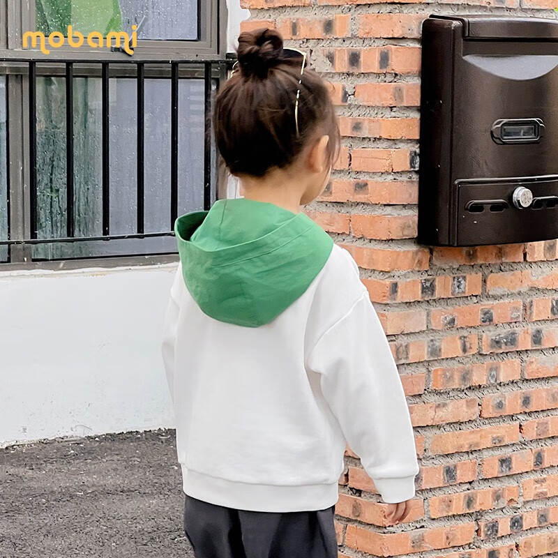 摩芭米mobami春秋婴儿衣服儿童连帽卫衣儿童宝宝毛圈带帽卫衣  绿色 130