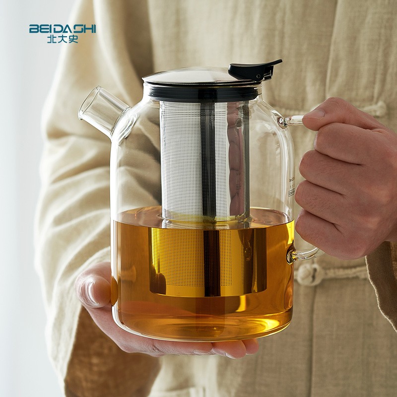 BEIDASHI北大史 玻璃泡茶壶 1.4升大容量茶壶 家用耐热玻璃不锈钢过滤煮烧水壶沏茶壶单壶 CD-500  1400ml