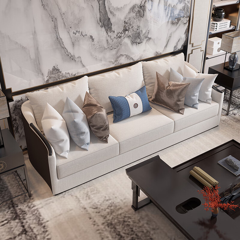 空梦设计师新中式实木沙发组合轻奢现代禅意样板房客厅家具定制 三人