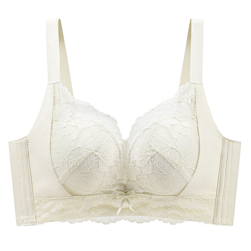 佧森滋调整型防下垂内衣女小胸聚拢夏季无钢圈蕾丝文胸罩 香槟白-单件【自然显胸型 厚1.6  32/70AB