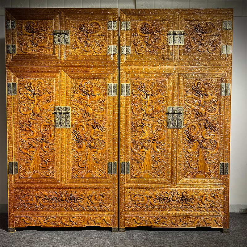 红善金丝楠木衣柜小叶桢楠雕龙顶箱柜两件套家居卧室实木家具