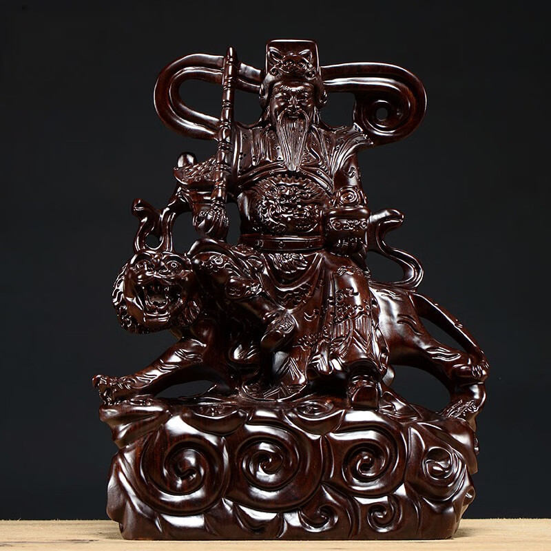 艺永轩 黑檀木雕赵公明财神像摆件 实木骑虎武财神雕刻工艺品店铺开业