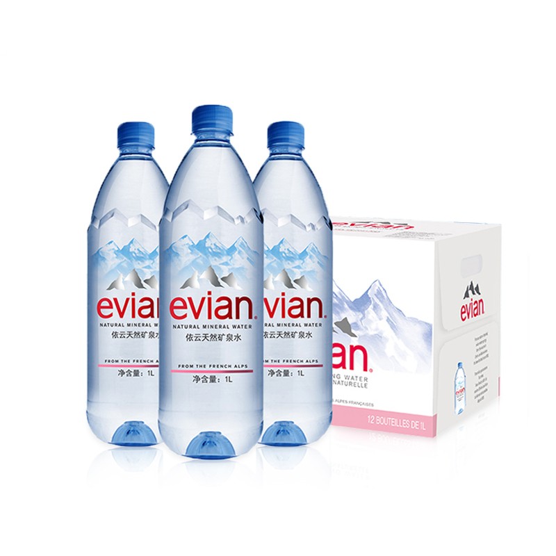 依云天然矿泉水evian法国进口弱碱性水玻璃瓶整箱饮用水依云水小瓶