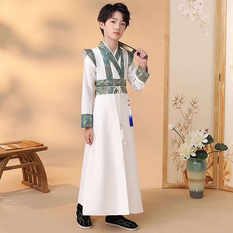 勤思路汉服男童新款唐装儿童古装中国风喜庆书童拜年服古装风帅气演出服 白色+扇子 适合身高140cm使用感如何?