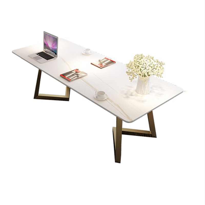 长条桌简约现代会客洽谈桌大长桌子工作台 岩板单桌120*60*75cm金色脚