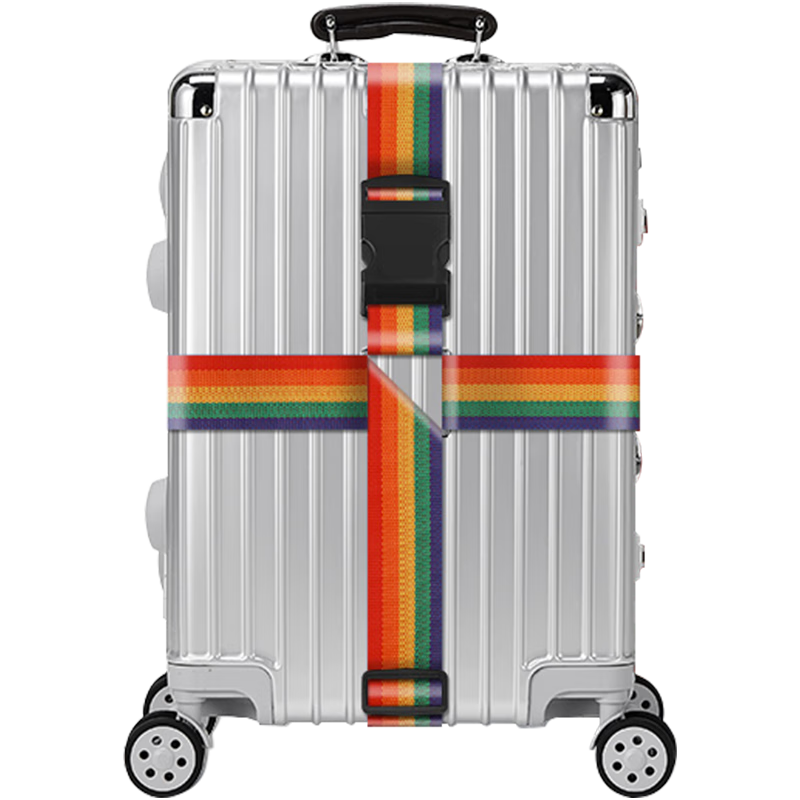班哲尼 十字打包带 出国托运拉杆箱捆绑带扎带行李箱托运打包带旅行安全捆箱带 含行李书写牌 彩虹色